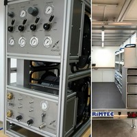 Haspelrack mit Dichtheitsprüfungs-Anschlusspanelen komplett anschlussfertig steht vor dem Verpacken versandbereit zur Integration durch unseren Vertriebspartner RIMTEC für einen Prüfanhängerausbau in der Schweiz - wir beglückwünschen herzlich zum nun schon zweiten Ausbauauftrag in kurzer Folge!