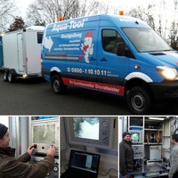 Übergabe eines vollausgestatteten Einzelmuffenprüfanhängers an Aqua-Tool aus Brandenburg: Mit Stromerzeuger, klimatisiertem Operatorarbeitsplatz und Doppelsteuerung der Muffeneinzelprüfung sowohl vom Operatorplatz als auch vom Fahrzeugheck ist dies als kostenschonende Anhängerlösung eine völlig autark einsetzbare Einheit.  