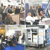 Unser Messestand: kompakt und eng belagert, dafür noch ein Außenstand mit unserem Dichtheitsprüftrailer - ein guter Ort auch einmal für ein ruhiges Gespräch